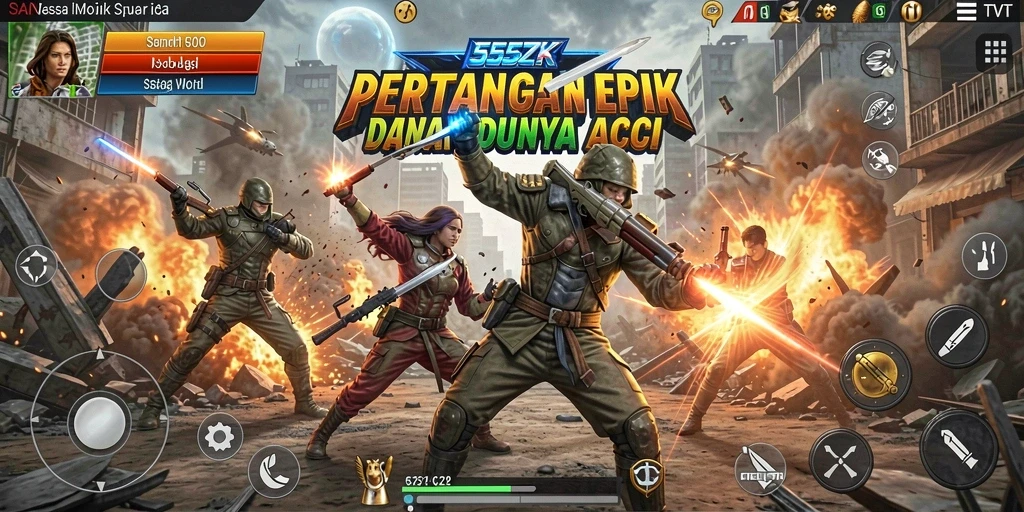 Gameplay seru dalam pertarungan 555ZK yang intens.