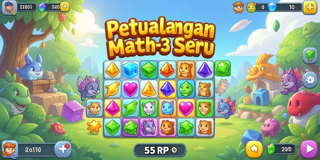 Tampilan menarik gameplay 55RP dengan elemen Match-3 yang seru.
