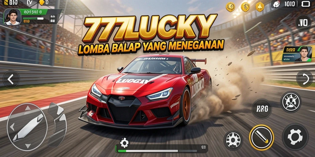 Screenshot menunjukkan momen mendebarkan balap di 777LUCKY dengan mobil yang melaju kencang.