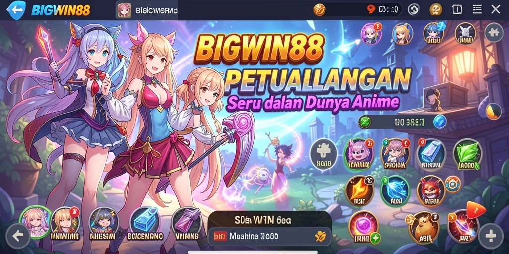 Tampilan gameplay menarik dan karakter anime yang berwarna-warni.