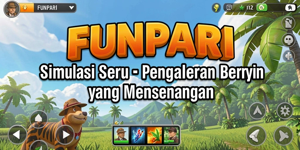 Visual gameplay FUNPARI dengan elemen simulasi yang menarik.