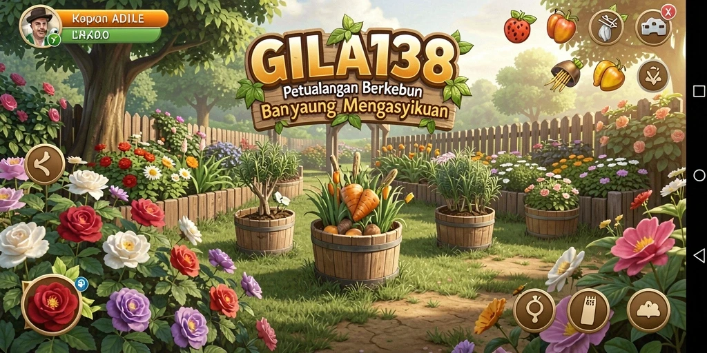 Tampilan screenshot GILA138 menampilkan kebun yang indah dan varietas tanaman.