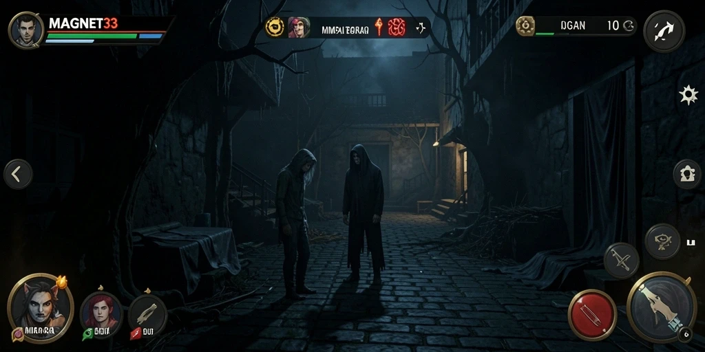 Screenshot gameplay MAGNET33 menampilkan kegelapan yang menakutkan.