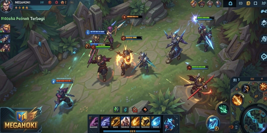 Tampilan gameplay MOBA yang seru dan dinamis di MEGAHOKI.