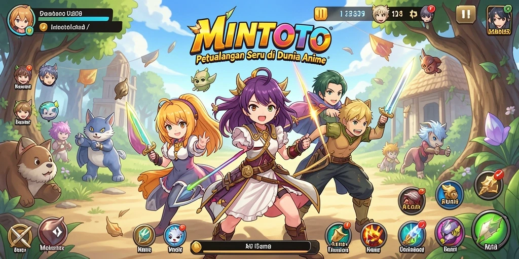 Tangkapan layar utama MINTOTO menampilkan karakter anime dalam aksi seru.