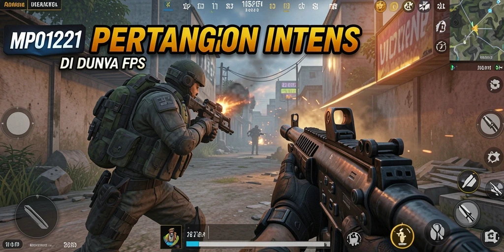 Screenshot menampilkan aksi intens dalam game FPS MPO1221.