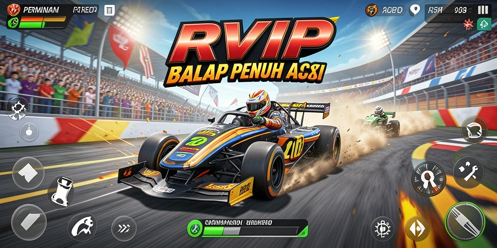 Tampilan utama gameplay RVIP yang menunjukkan aksi balap mendebarkan.