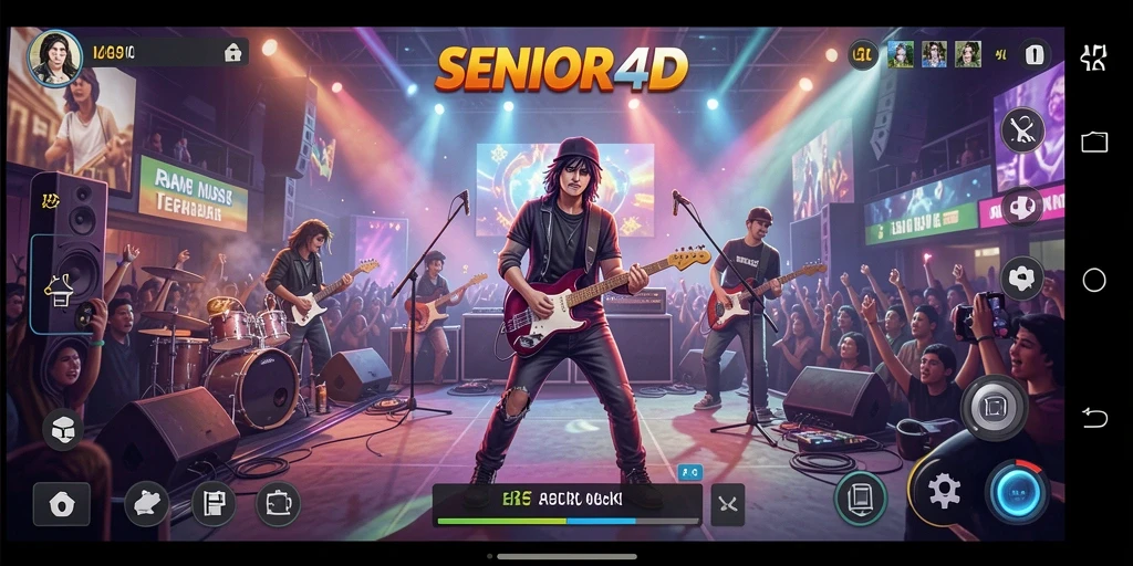 Screenshot gameplay SENIOR4D yang menunjukkan interaksi musik.