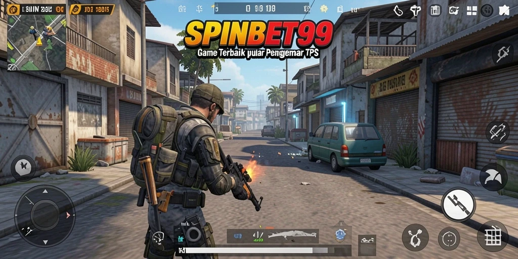 Screenshot SPINBET99 menampilkan aksi intens dalam game TPS.