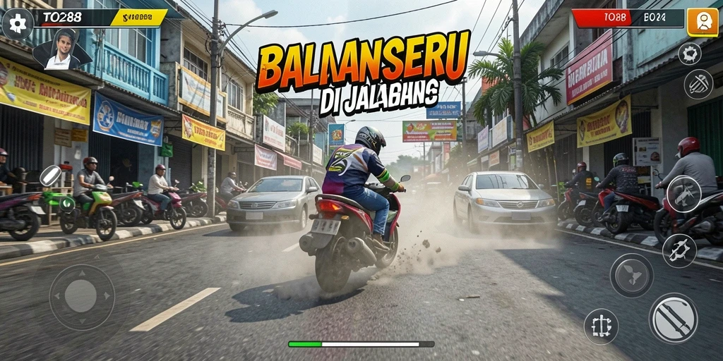 Gambar gameplay TO288 yang menampilkan aksi balapan yang mendebarkan.