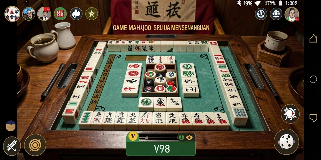Tampilan gameplay V98 yang menarik dan penuh warna dalam permainan Mahjong.