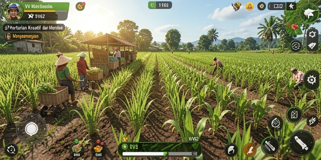 Tampilan gameplay menarik dari <strong>VV62</strong> dengan aktivitas pertanian yang seru.